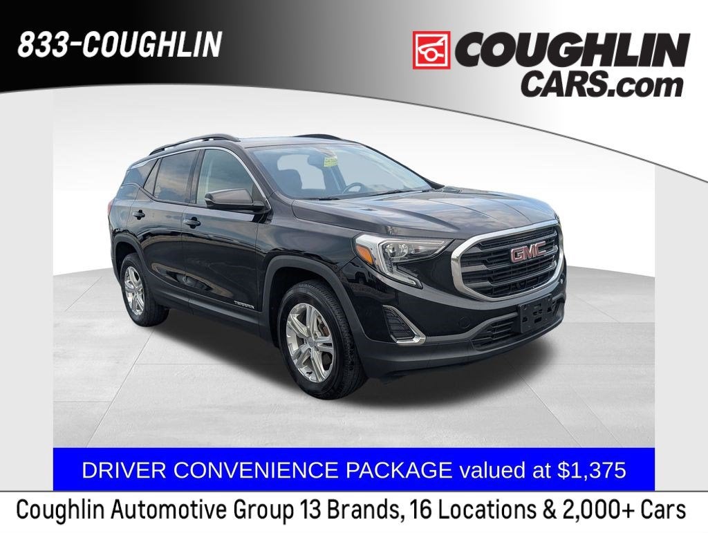 2019 GMC Terrain SLE in Ebony Twilight Metallic — front three-quarter view
